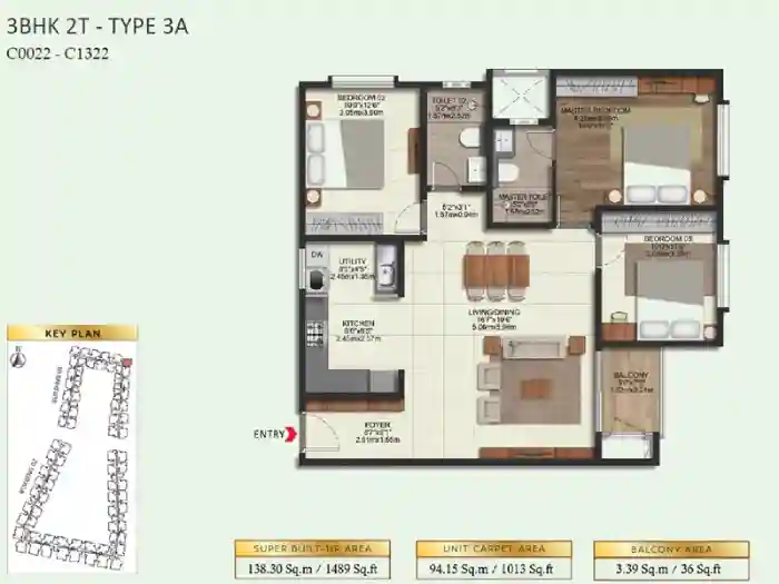 Brigade Eternia Apartment 3 BHK Floor Plan by Brigade Group located at Yelahanka, next to SH 9, Bangalore Karnataka